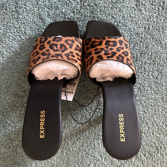 Express Square Toe Haircalf Heeled Sandals - Picture 6 of 9